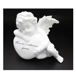 STATUETTE ANGE ALLONGE SUR COEUR D 13X7.5XH11.5CM BLANC