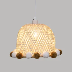 SUSPENSION BAMBOU POMPONS