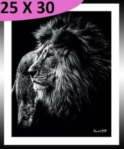 TABLEAU 25 CM X 30 CM BAGUETTE NOIRE  LION
