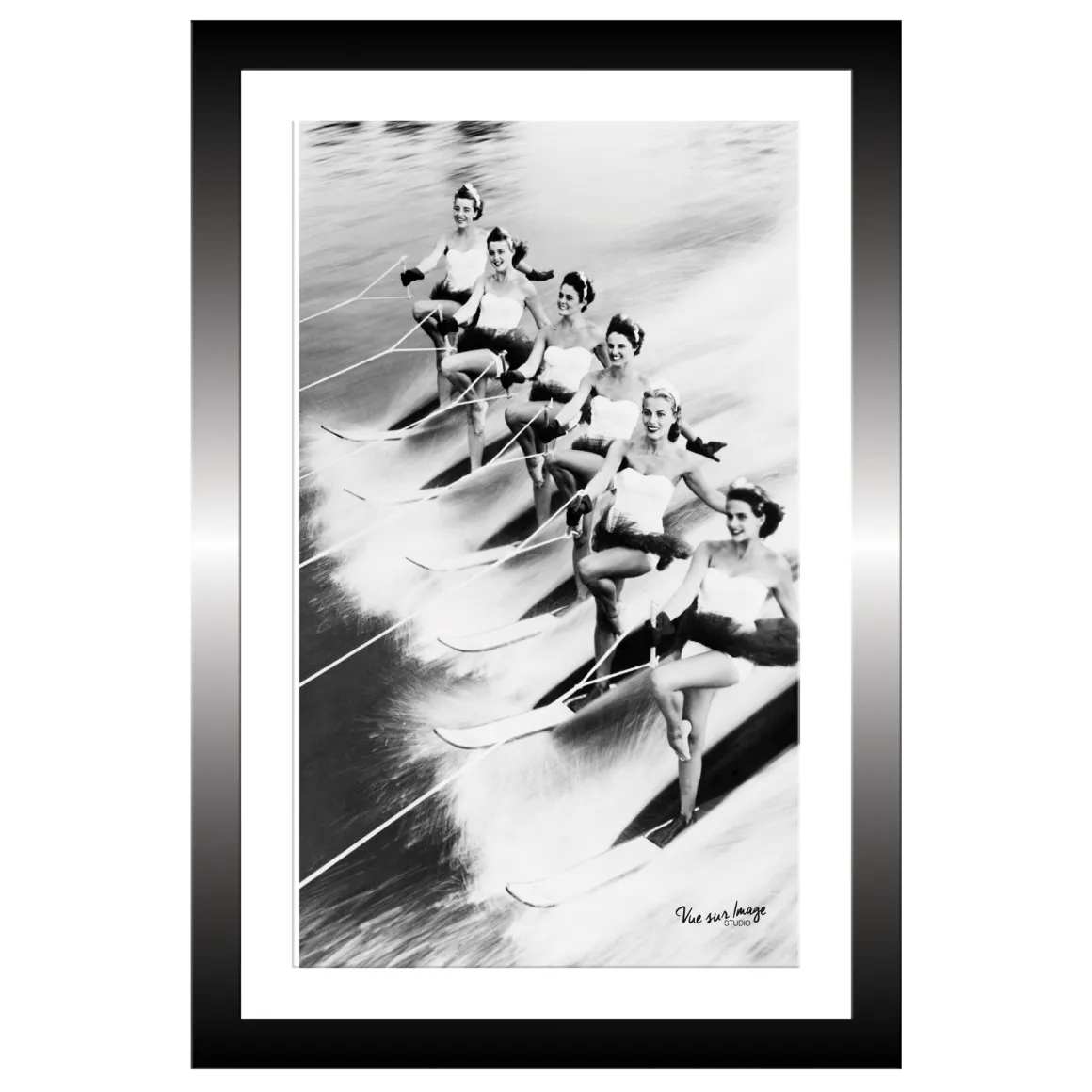 TABLEAU 20X30CM BAGUETTE NOIRE VINTAGE SKI NAUTIQUE