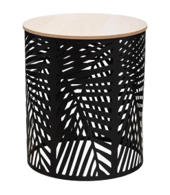TABLE CAFE FEUILLE NOIR D.39X39X45CM