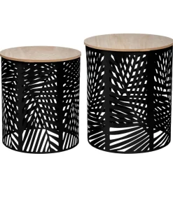 TABLE CAFE FEUILLE NOIR D.35X35X40CM