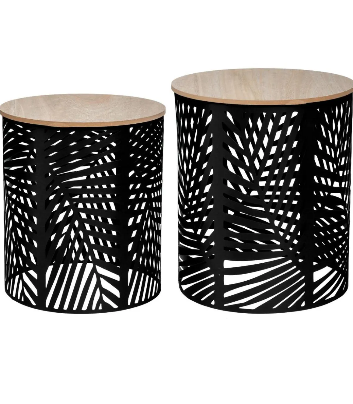 TABLE CAFE FEUILLE NOIR D.35X35X40CM