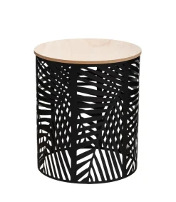 TABLE CAFE FEUILLE NOIR D.35X35X40CM