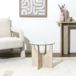 TABLE D APPOINT RONDE VERRE PIETRA D45CM