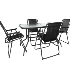 TABLE JARDIN RECTANGULAIRE 4 CHAISES ET PARASOL