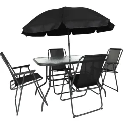 TABLE JARDIN RECTANGULAIRE 4 CHAISES ET PARASOL