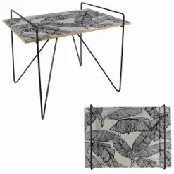 TABLE METAL BOIS FEUILLES NOIRES 60X44.5X57CM M1