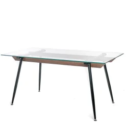 TABLE RECTANGLE PLATEAU VERRE BOIS FONCED.160X80X75