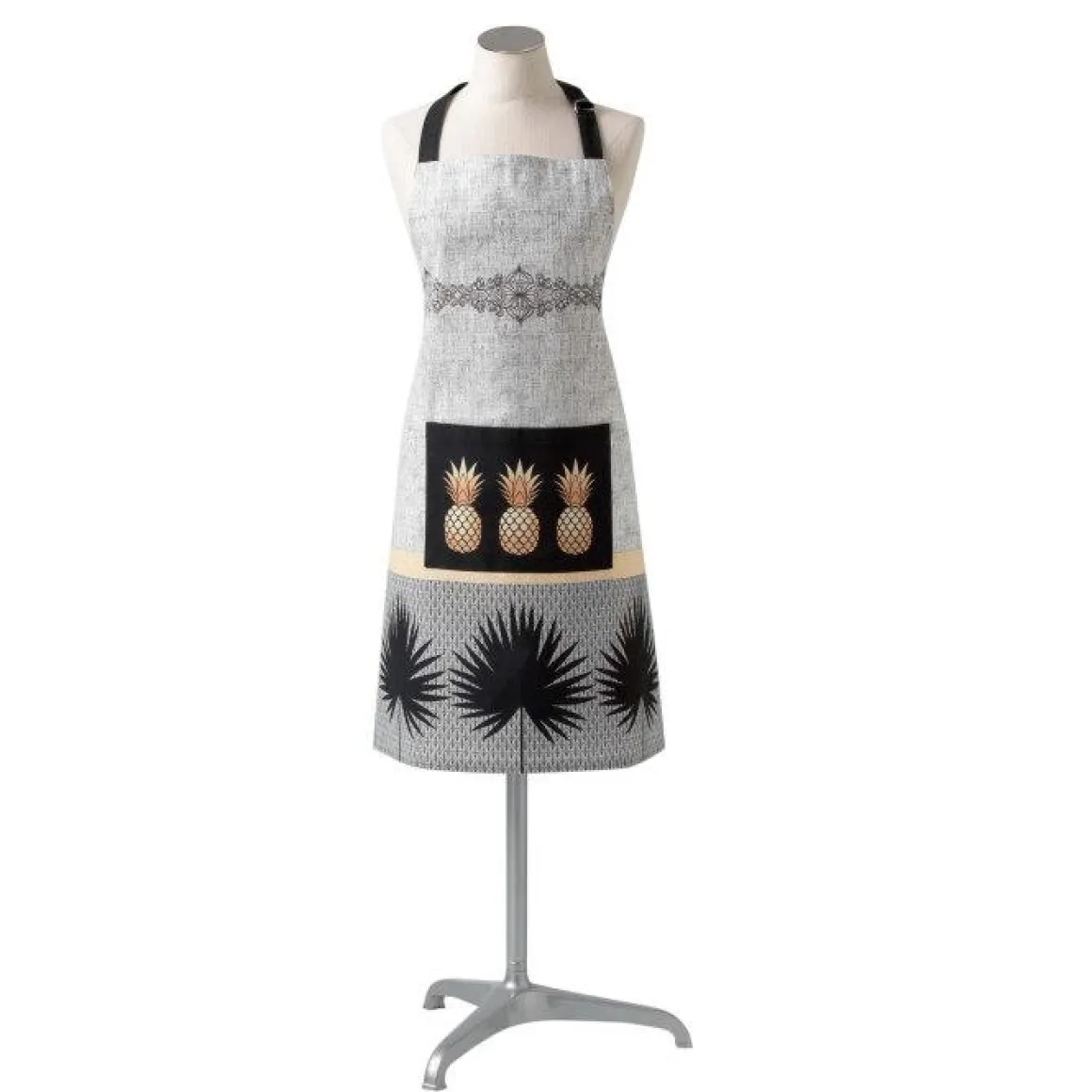 TABLIER ET POCHE 70X85 CM COTON IMPRIME ANAGOLD NOIR