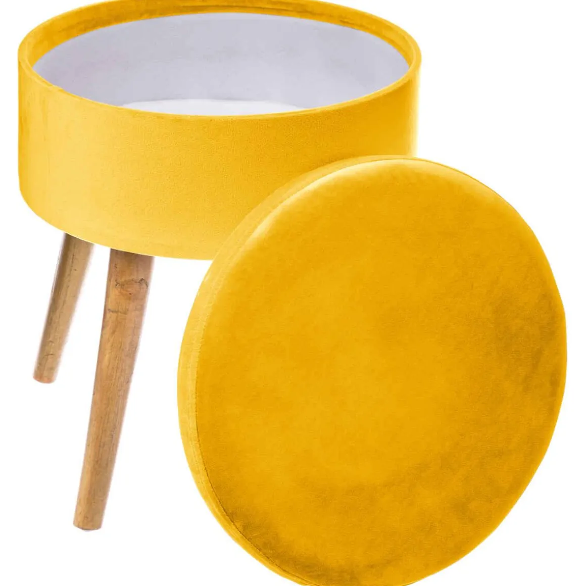 TABOURET APPOINT COFFRE VELOURS TESS OCRE