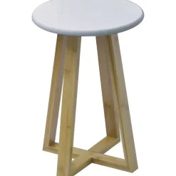 TABOURET PIEDS BAMBOU ET PLATEAU BLANC