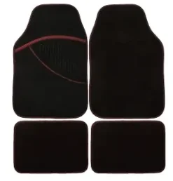 TAPIS AUTO 4 PCS MOQUETTE NOIR LISERET ROUGE ELITE