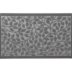 TAPIS FEUILLAGE 45X75CM POLYESTER CAOUTCHOUC GRIS FONCE