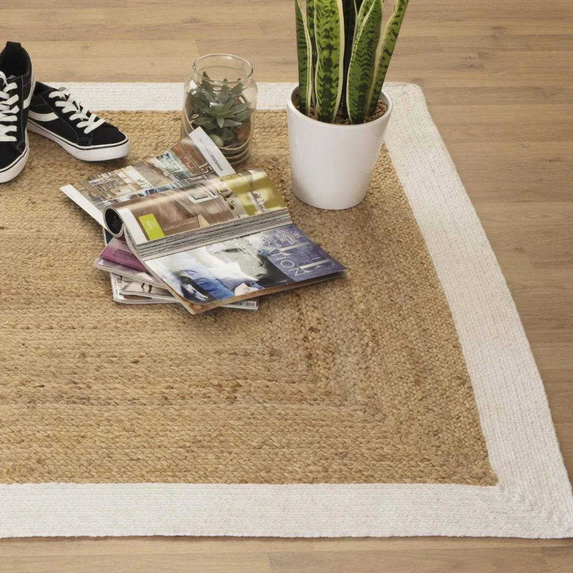 TAPIS JUTE BORD BLANC D.120X170CM