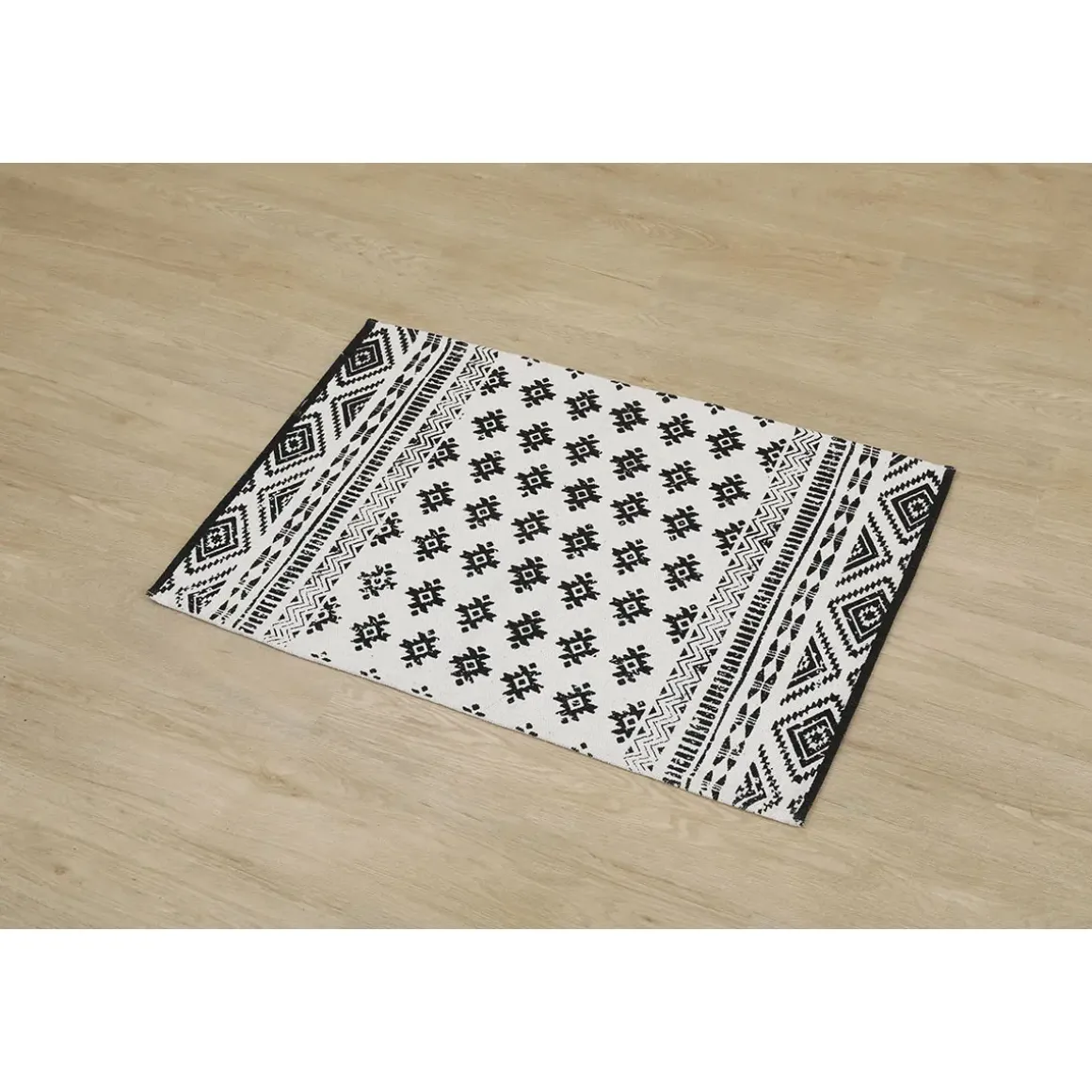 TAPIS MOTIFS GEOMETRIQUE FOND BLANC 60X90CM BLANC NOIR