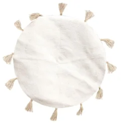 TAPIS ROND COTON POMPON BEIGE 90CM