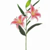TIGE DE LYS AVEC 2 FLEURS ET 1 BOURGEON H77CM ROSE