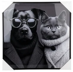 TOILE MURALE CHAT ET CHIEN 52X52CM