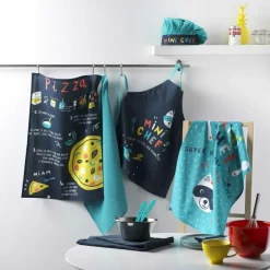 2 TORCHONS 50X70 CM COTON IMP UNI MINI CHEF RECETTE