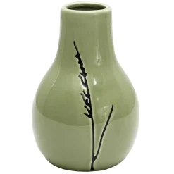 VASE CERAMIQUE VERT ORNEMENT BRANCHE H.14CM