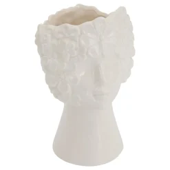 VASE CERAMIQUE VISAGE FLEUR DE ROSE BLANC H.21CM