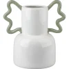 VASE POP BAS BLANC ANSES VERTES GRES 21X14.5X22CM