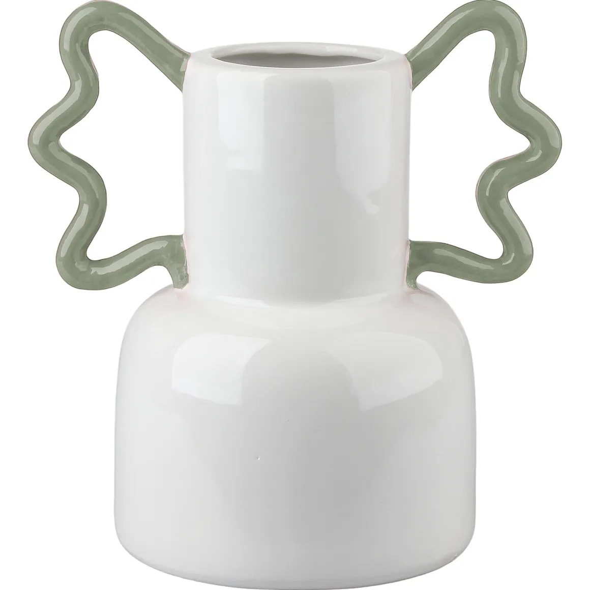 VASE POP BAS BLANC ANSES VERTES GRES 21X14.5X22CM