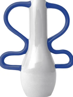 VASE POP HAUT BLANC ANSES BLEUES GRES 21.5X10X26.3CM