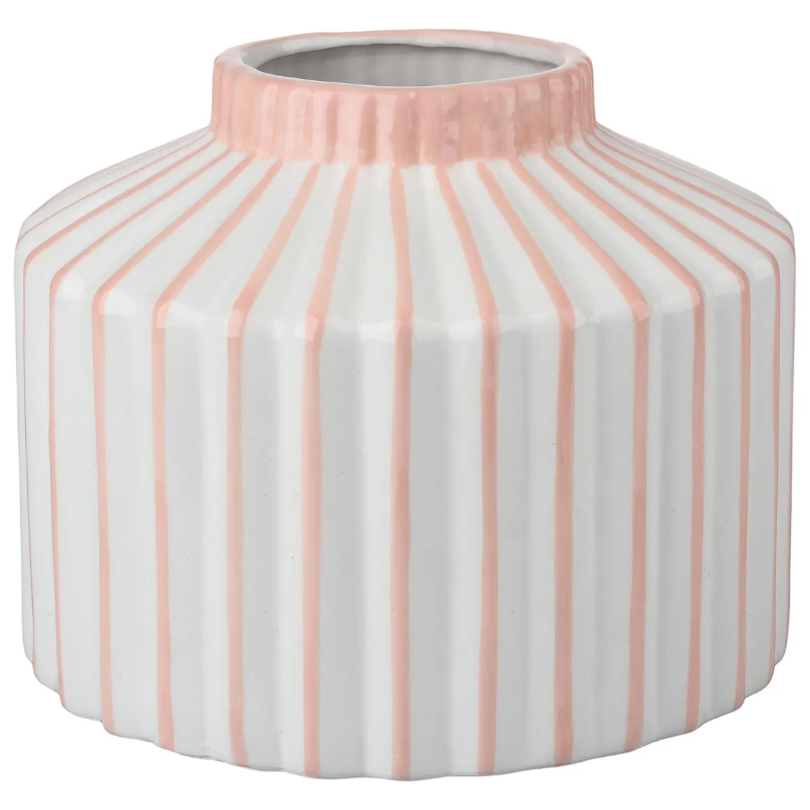 VASE ROSE ET BLANC LIGNE RELIEF 16.5X16.5X13.5CM