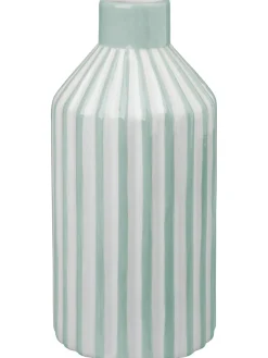 VASE VERT ET BLANC LIGNE RELIEF 11.5X11.5X24CM