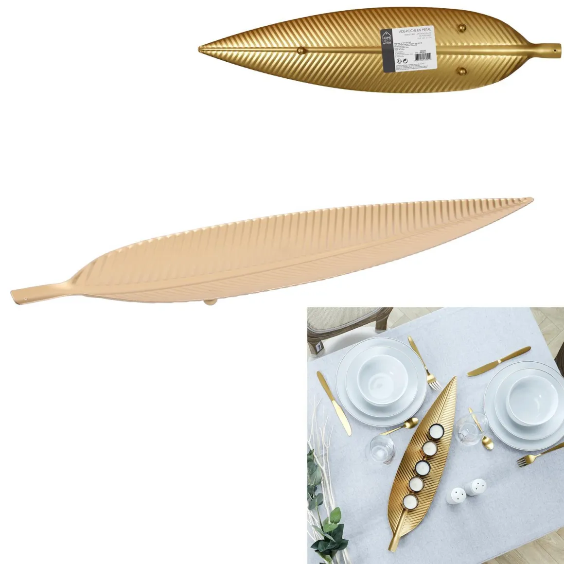 VIDE POCHE METAL FEUILLE DORE
