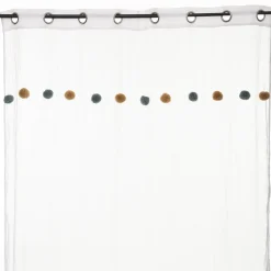 VOILAGE POMPON BLEU OCRE 140X230CM