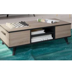 WAYNE TABLE BASSE 2TIROIRS CHENE BROSSE NOIR